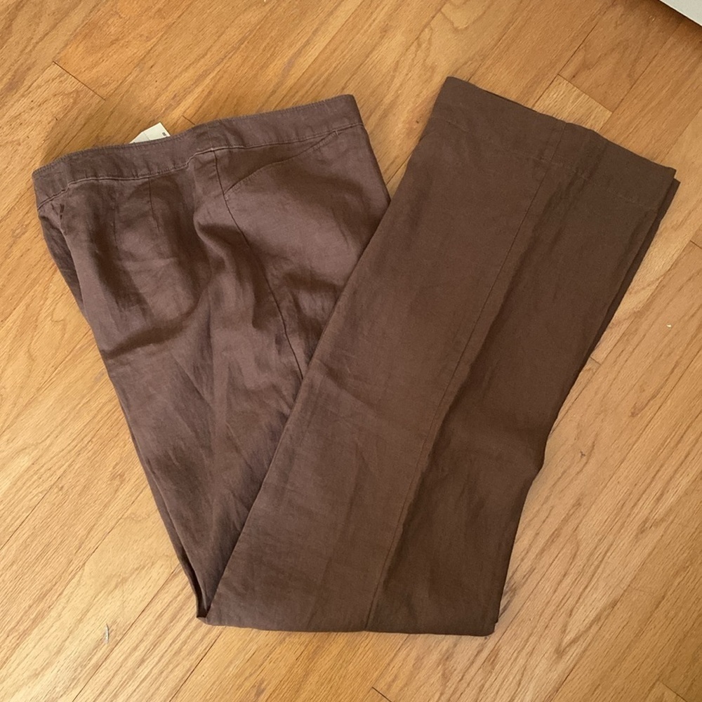 J Jill 100% Linen Wide Leg “genuine fit at waist” Pants Trousers Brown 14 TALL